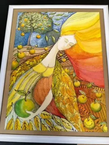 Framed painting under glass "August", watercolor, size 40 x 60 cm $195.00