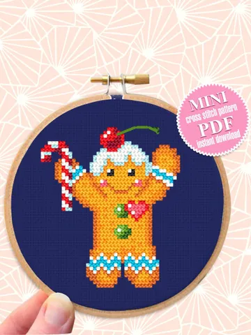 Small Christmas cross stitch pattern download PDF Funny gingerbread man cross stitch Christmas pattern digital Winter holiday embroidery #N8 $2.50