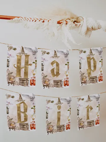 The Chosen One Birthday Party; Happy Birthday Banner Wizard Birthday Party; Magic School 1st Birthday; Editable Wizarding World Banner; W7 $11.62