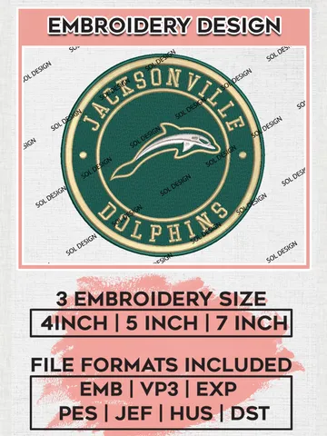 NCAA Jacksonville Dolphins Round Logo Embroidery, NCAA Jacksonville Dolphins Team Logo Embroidery files, NCAA Teams, Machine embroidery designs, Digital Download $6.99
