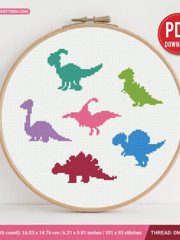Dinosaurs silhouette Cross stitch pattern, Abstract, animals, beginner counted, Nursery, modern chart, gift DIY, embroidery, instant PDF $5.37
