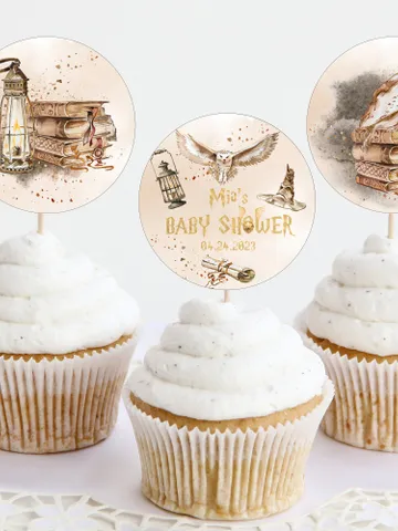 Editable Cupcake Topper Label Baby Shower; Magic School Baby Shower; Printable Cupcake Topper Label; Magical Party Decoration;wP66 $10.45