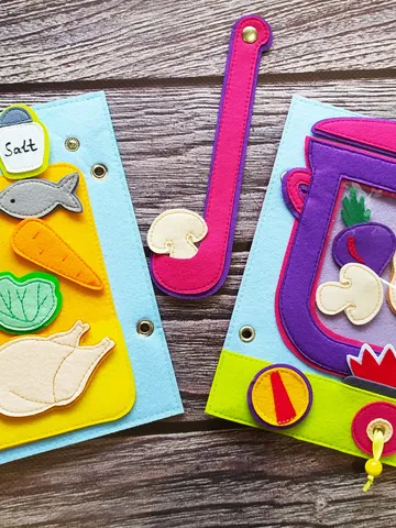 Kitchen Quiet book Pattern pdf , Cooking Felt book pattern , Baby Soft  book template, Busy book sewing ideas for girl 2, 3, 4 year old $14.29