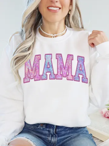 Mama Png Faux Glitter Sparkle Sublimation Design Digital Downloads for Mothers Day Varsity Letters  Transfers Graphic Tshirt Top Sellers $4.28