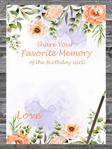 Pastel Flowers Favorite Memory of the Birthday Girl,Adult Birthday party game-fun games for her-Instant download $1.75