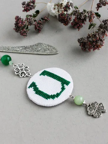 Green Irish personalized bookmark embroidered Handmade initial book mark with charm Four leaf clover monogrammed bookmark metal