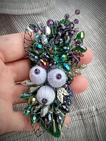 Handmade beaded  jacket coat brooch pin berry, huge lapel brooch pin, leaf brooch for women, vegan floral jewelry gift $73.00
