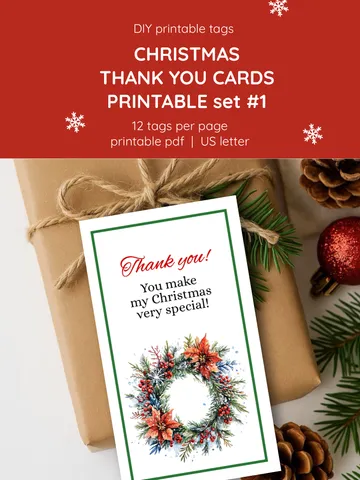 Printable Vintage Thank You Cards. Small 2x3.5" Watercolor Holiday Notes.Cozy Christmas Thank You Cards. Mini Vintage-Style Printables.Small Printable Thank You Cards. Red & Green Watercolor Gift Inserts.
Holiday Thank You Mini Cards. Vintage Printable Se