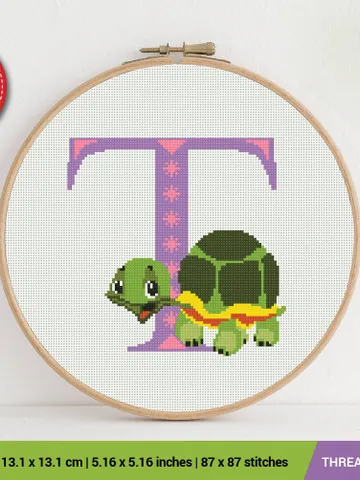 Letter T Turtle ABC Cross stitch pattern | Embroidery Pattern | Instant Download | Embroidery Designs $5.37