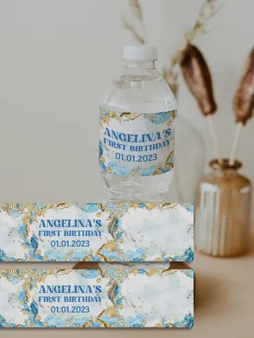 Editable Water Bottle Label ONEder the Sea First Birthday Label; Under the Sea Party; Ocean Party Birthday Template Instant Download; SE1 $8.13
