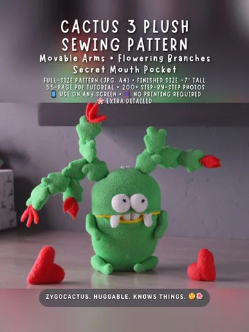 Fleece Plush Cactus PDF Pattern – Ziggy Cactus Soft Toy DIY $11.00