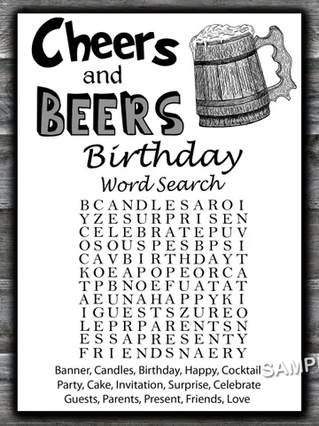Cheers and beers Birthday Word Search Game,Birthday Games for Him,Adult Birthday Games,Printable Birthday Games for Him $1.75
