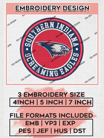 NCAA Southern Indiana Screaming Eagles Round Logo Embroidery, NCAA Southern Indiana Screaming Eagles Team Logo Embroidery files, NCAA Teams, Machine embroidery designs, Digital Download $6.99