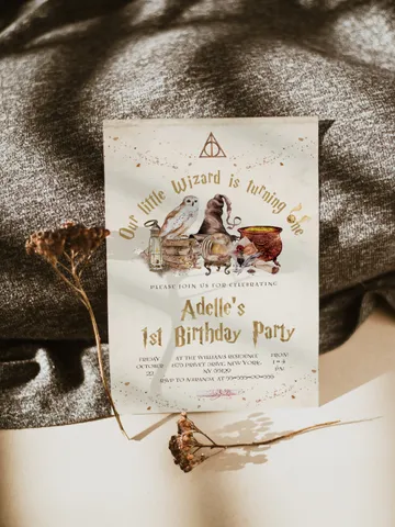 The Chosen One Invitation; Wizard Birthday Party; Magic School 1st Birthday Invitation Template; Editable Wizarding World Invitation; Wms12 $12.78