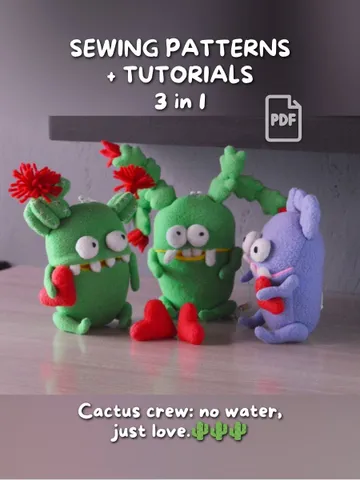 PDF Plush Pattern Bundle – 3 Cactus Toys with Mouth Pocket $28.00