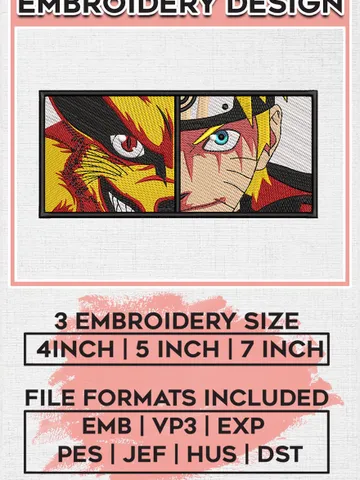Naruto and Kurama embroidery design, Naruto embroidery, Anime Embroidery file, Anime shirt, Instant download EMB_ANIME_240 $6.99