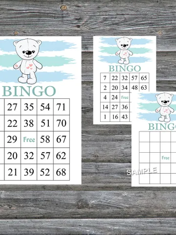 Polar bear bingo cards,Polar bear bingo game,Polar bear printable bingo cards,60 Bingo Cards,INSTANT DOWNLOAD--312 $3.95
