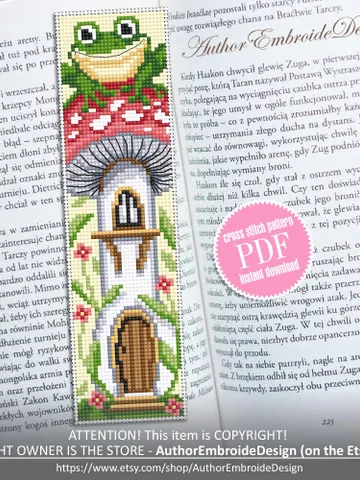 Mushroom bookmark cross stitch pattern PDF download Mushroom cross stitch chart, Funny bookmark pattern digital PDF, Frog cross stitch #B473 $4.40