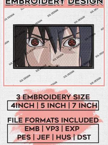 Sasuke Mangekyou Sharingan Embroidery Design, Anime Character Embroidery Pes Files, Machine Embroidery Digital Download EMB_ANIME_118 $6.99