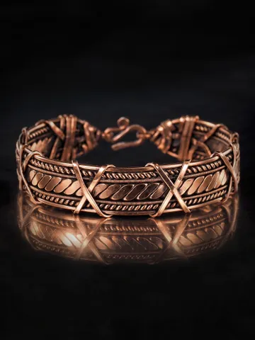 Handmade copper bracelet Unique wire wrapped metal bangle Antique style jewelry