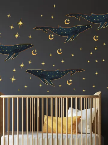 Gold Night Whale Wall Decals Set Stickers ek20 $27.99