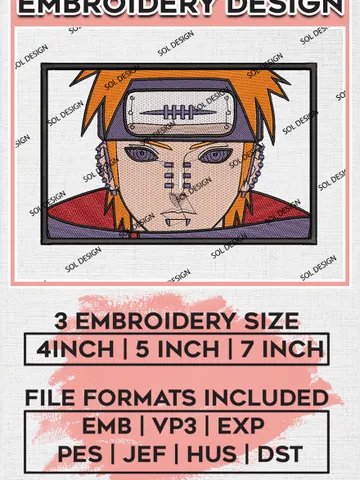 Pain Face Anime Naruto Embroidery Designs, Anime Character Embroidery Files, Pes Dst Files, Instant Download EMB_ANIME_109