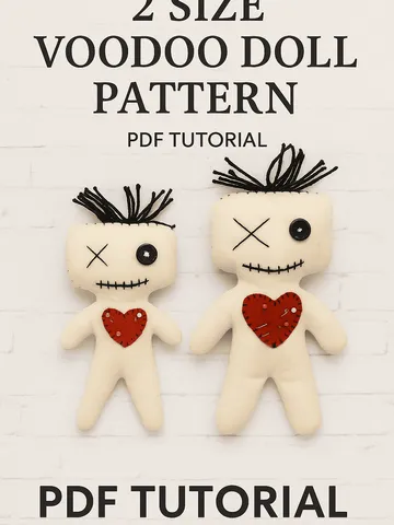 Voodoo Doll PDF Pattern – 2 Sizes Included – Creepy Cute Sewing Tutorial with Heart $3.57