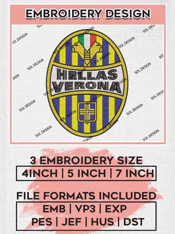 Hellas Verona F.C. Embroidery Design Files, Serie A Embroidery files, Serie A Hellas Verona F.C. Teams, Football, Digital Download