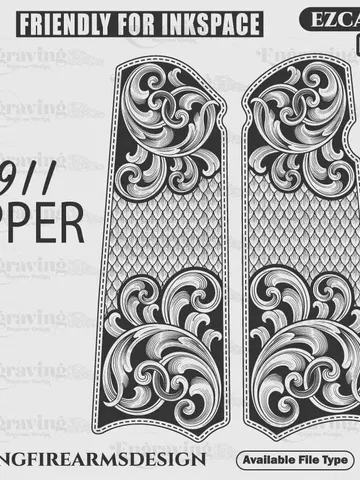 Colt1911 Grip Scroll Design Svg,lasercut,laserengraving,fiberlaser,engravingfiles,laserpattern,engravingdesign,engravingpattern,metalart $29.99