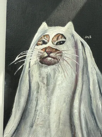 Spooky Cat Original Painting Oil Painting Halloween Funny Cat Small Artwork $78.00
