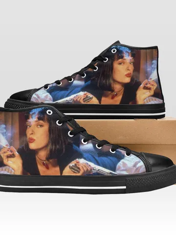 Pulp Fiction Shoes, High-Top Sneakers, Handmade Footwear $59.97