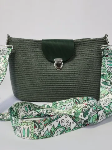 сумка женская из хлопкового шнура с кожаной отделкой $65.00