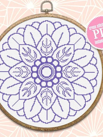Flower mandala cross stitch pattern download PDF Floral ornament cross stitch chart Monochrome cross stitch Mandala pattern digital PDF #M31 $4.60