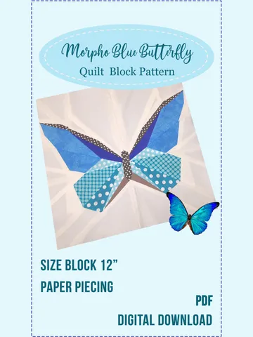 Realistic Blue Morpho Butterfly Quilt Block Pattern, Butterfly Patchwork PDF, Butterfly Foundation Paper Piecing Block $5.00