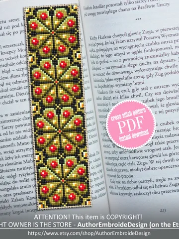 Floral Bookmark cross stitch pattern PDF download Floral ornament cross stitch, Handmade bookmark pattern digital PDF, Book lover gift #B135 $4.40