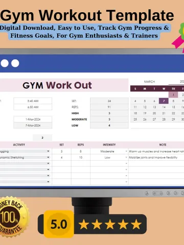Gym Workout Template, Editable Google Sheets Template, Digital Download, Track Gym Progress & Fitness Goals, For Gym Enthusiasts Trainers $5.46
