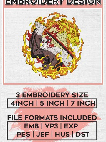 Kimetsu no Yaiba Embroidery Files/Kyojuro Rengoku Embroidery Design/ Demon Slayer/ Anime Inspired Embroidery Design, Machine Embroidery Design EMB_ANIME_286 $6.99