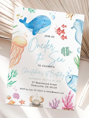 Oneder the Sea Birthday Invitation Under the Sea Editable Canva Template, 1st Birthday Invite Ocean Animals Invitation, Kids Birthday Invite $7.00