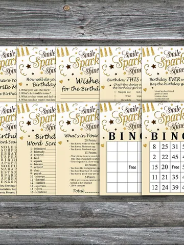 Sparkle and shine Birthday Party Games bundle,Adult birthday games package,Printable Birthday Games,INSTANT DOWNLOAD $5.95