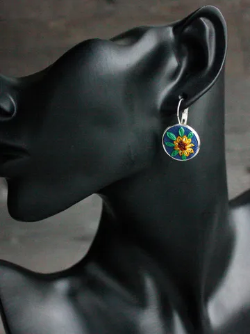 Blue yellow Ukrainian earrings Tiny sunflower earrings Wildflower earrings leverback Cottagecore wildflower jewelry