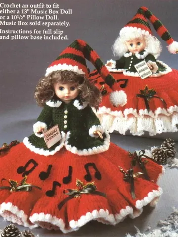Christmas Caroler Doll Vintage Crochet Pattern PDF Crocheted Dress for 13" Music Box Doll & 10 1/2" $2.50