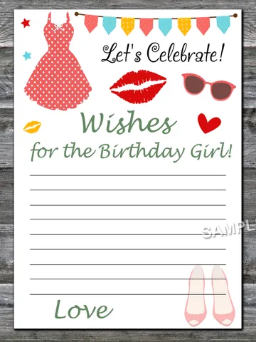 Ladies theme birthday Wishes for the birthday girl,Adult Birthday party game-fun games for her-Instant download $1.75