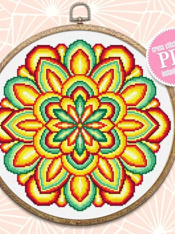 Colorful Mandala cross stitch pattern download PDF, Easy mandala ornament embroidery PDF, Floral ornament cross stitch, DIY Home decor #M69 $4.60