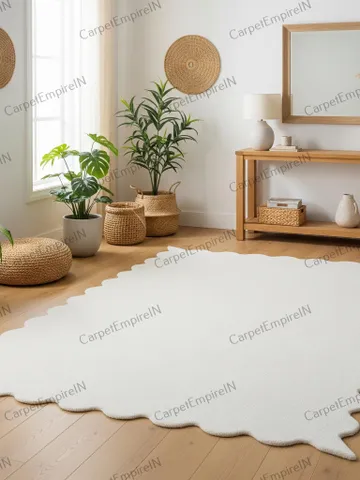 Scalloped White Rug, Modern Abstract Rug, Home rug, Living room rug, Dining decor, Bedroom rug, Custom Rug, 3x5, 4x6, 5x7, 8x10, 9x12, 10x14 $233.80