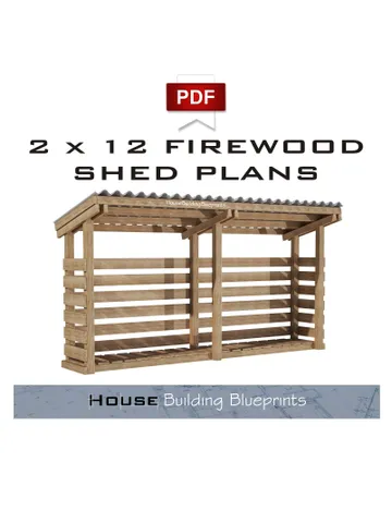 Diy 2 x 12 firewood shed plans for outdoor in pdf. Timber frame firewood shed plans for garden. Wooden backyard firewood shed plans. $12.00