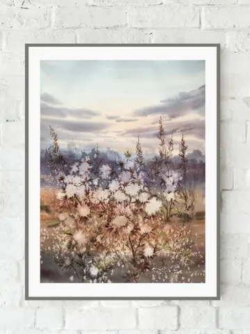 Meadow Original Watercolor Painting Field Landscape Wildflowers Art $137.17