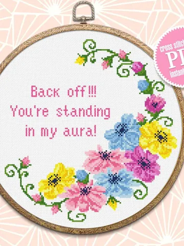 Funny framed quote cross stitch pattern PDF Floral frame cross stitch chart, Flower wreath cross stitch Instant download PDF, Back off #Q33 $4.20