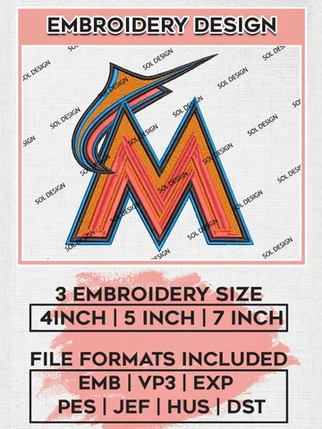 MLB Miami Marlins Logo Embroidery Files, MLB Miami Marlins Team Embroidery, MLB Teams, 3 sizes, MLB Machine embroidery designs, Digital Download $6.99