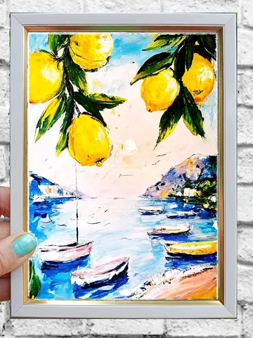 Lemon Tree Painting Courtyard Original Art Impasto Oil Painting Italian Landscape mall Art Unique Original Oil Painting Modern Art 7x5 $56.00
