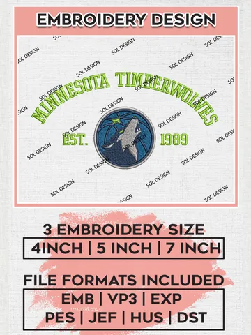NBA Minnesota Timberwolves Basketball Team Est Logo Embroidery Design, NBA Minnesota Timberwolves Logo Embroidery Files, Basketball Team Machine Embroidery, Machine Embroidery Design